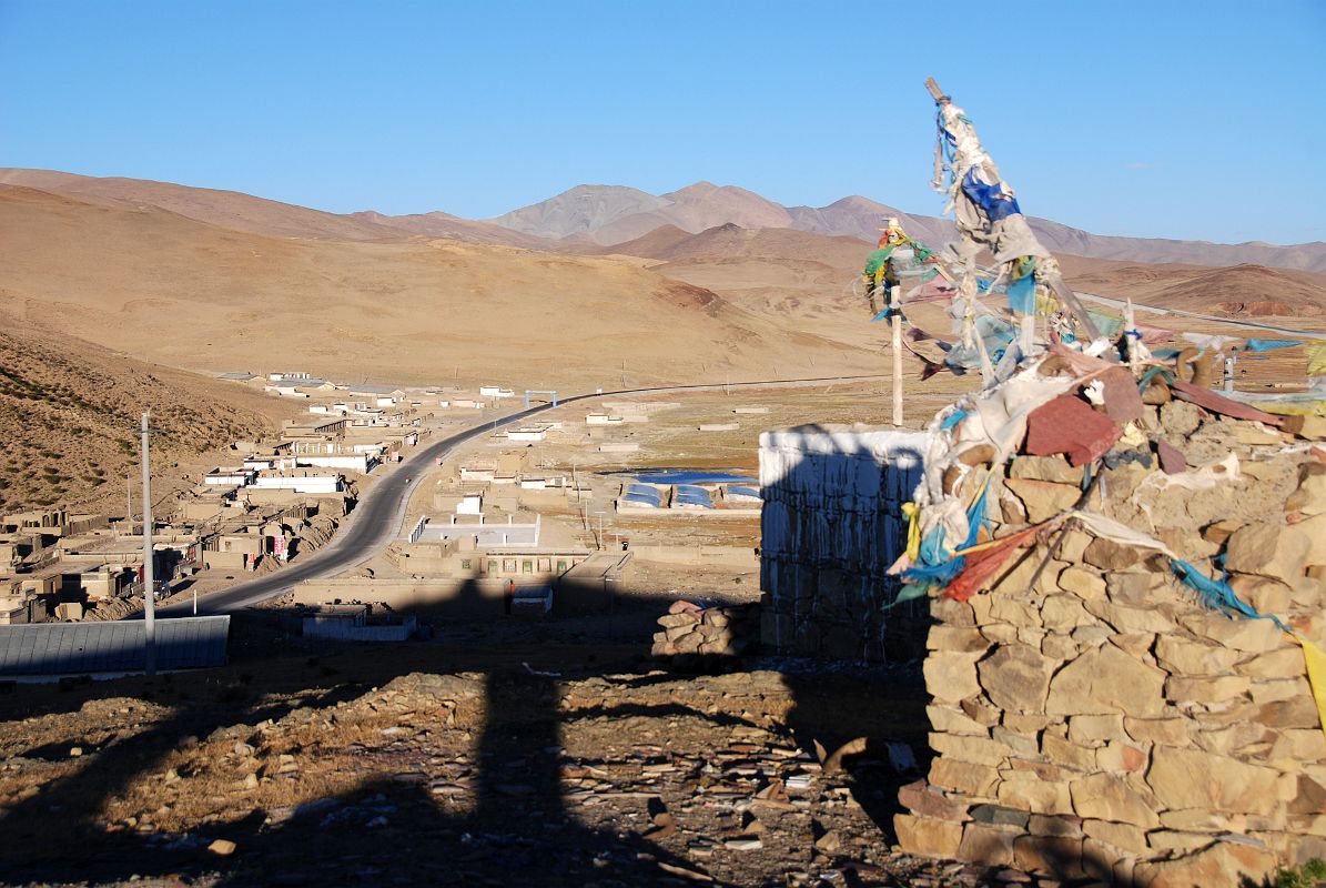 27 Old Zhongba Tibet Just Before Sunset Old Zhongba (4576m) Tibet stretches out along the highway seen at sunset from the hill above the town.